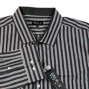 Galaxy‎ by Harvic Mens Button Up Shirt XL Slim Navy Striped Long Sleeve New NWT